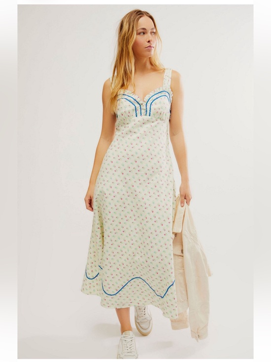 Free People Dresses & Skirts - Free People Sweet Hearts Midi Dress In Ivory Combo size L